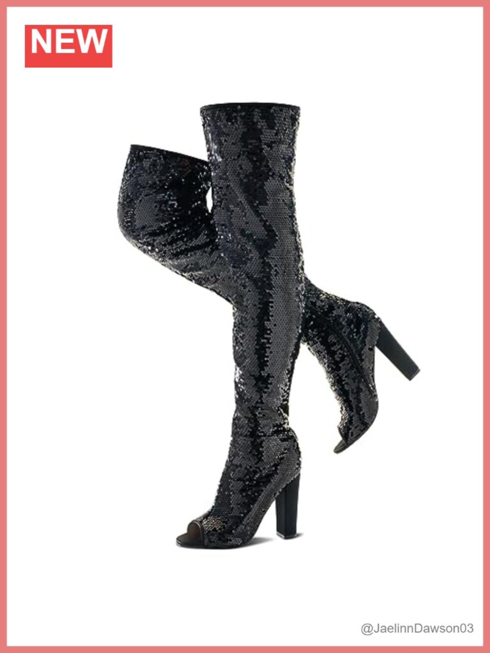 Sparkly Sequin Open Toe Thigh High Chunky Heel Party Boots